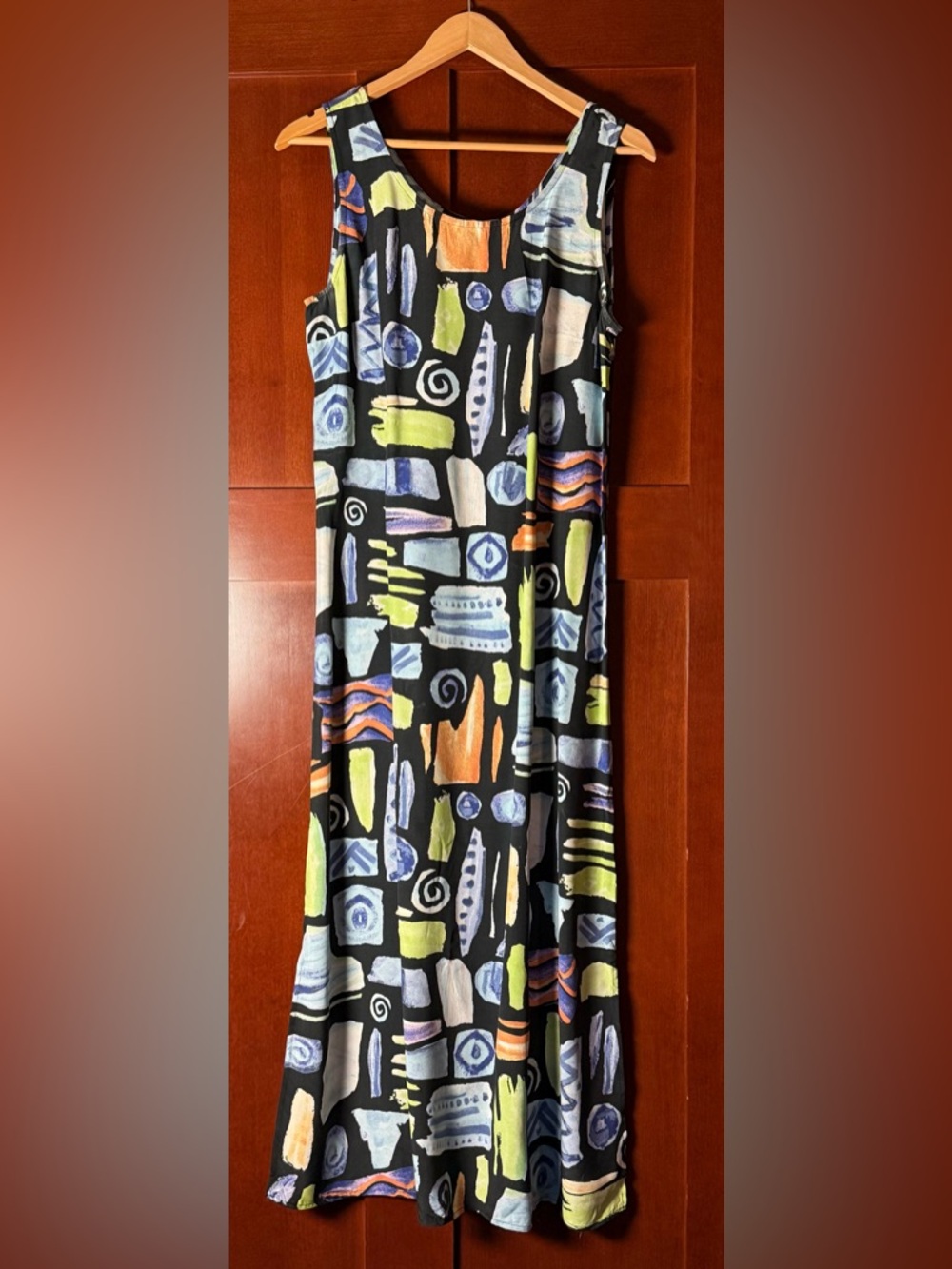 Vintage 90’s Nina Piccalino Abstract Print Sleeveless Maxi Dress Size Large